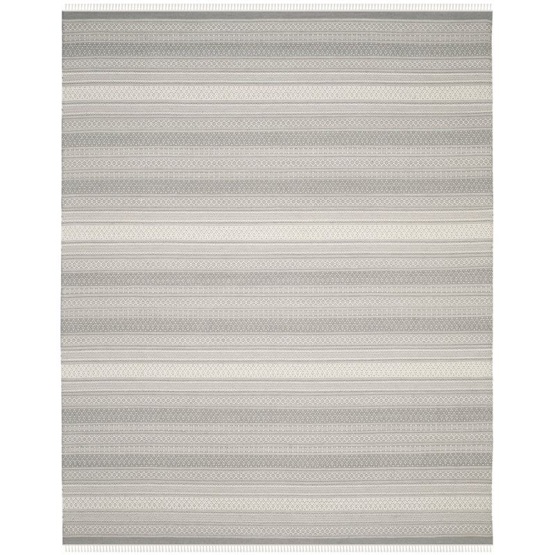 Liara Hand Woven Wool/Cotton Striped Rug in Gray, Rectangle 8' x 10'