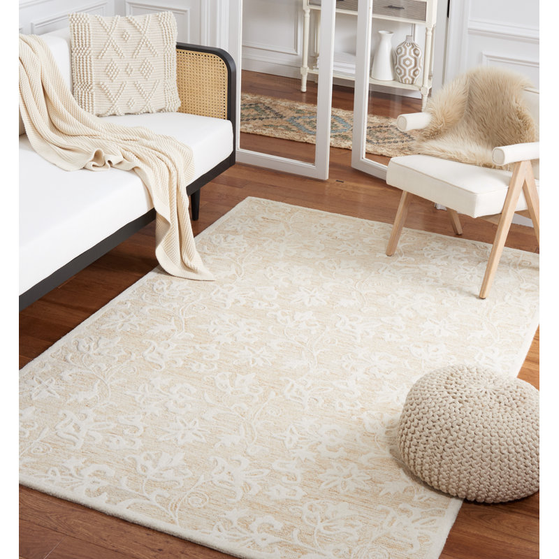 Metro Hand Tufted Wool And Cotton With Latex Floral Rug, Rectangle 5' x 8'