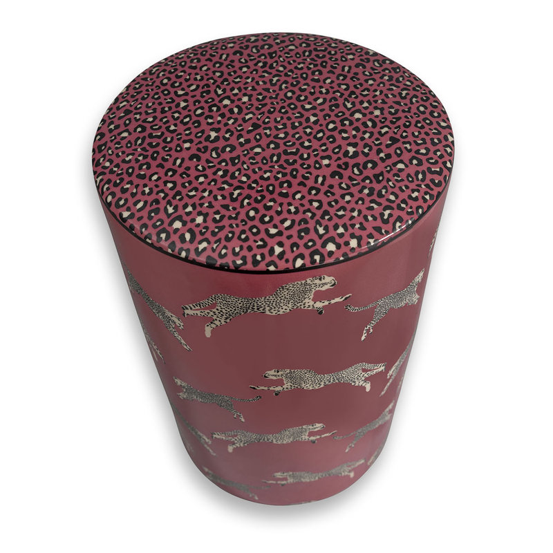 Leaping Cheetah Garden Stool, Pink
