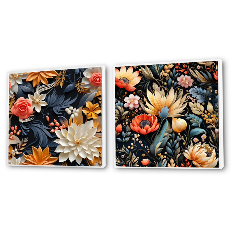 Eggen - Ensemble de 2 collages floraux carrés, H 16 po x l 33 po, Cadre flottant blanc