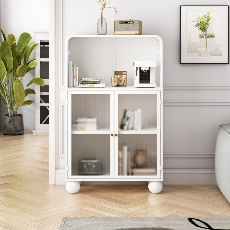 Armoire de salle de bain autoportante H 44,02 po avec tablettes et tiroirs blanc et porte en verre, moderne