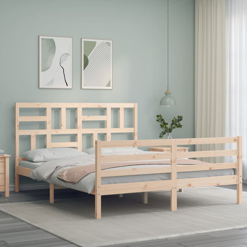 Bed Frame with Headboard, White, 200 x 200cm