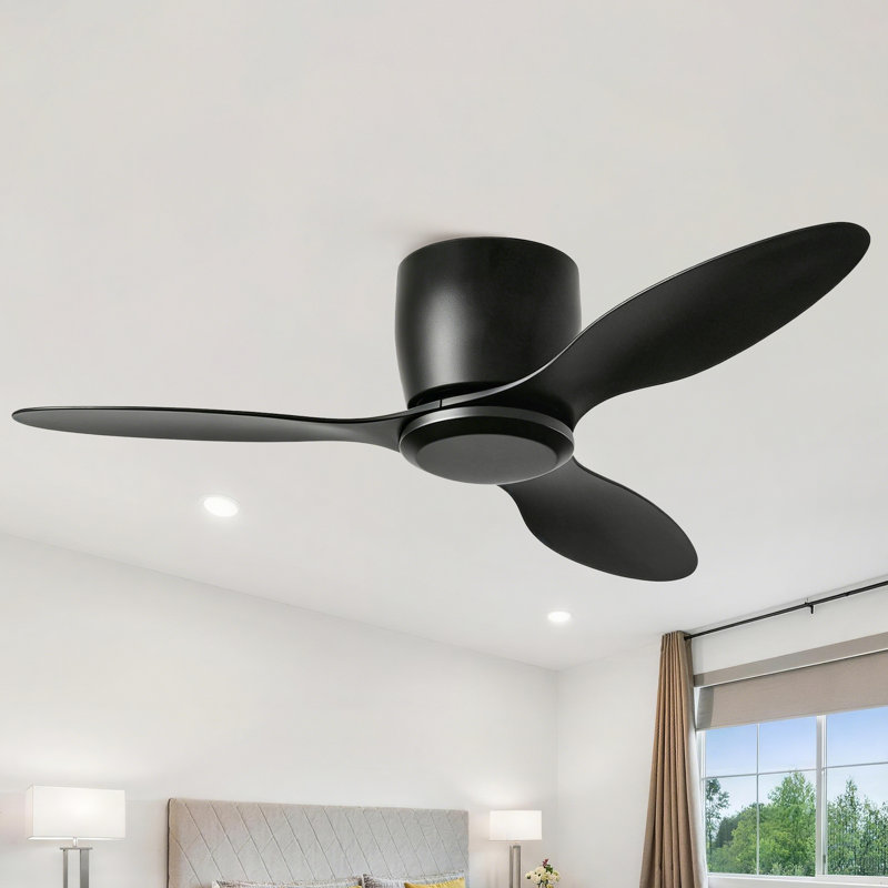 42 In. 3-Blade Indoor Flush Mount Ceiling Fan With Remote Control, Reversible Dc Motor, 6 Speeds, 52" Wide
