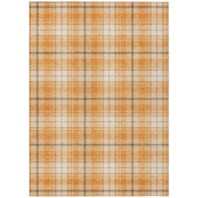 8' X 10' Orange Blue And Ivory Plaid Washable Indoor Outdoor Area Rug