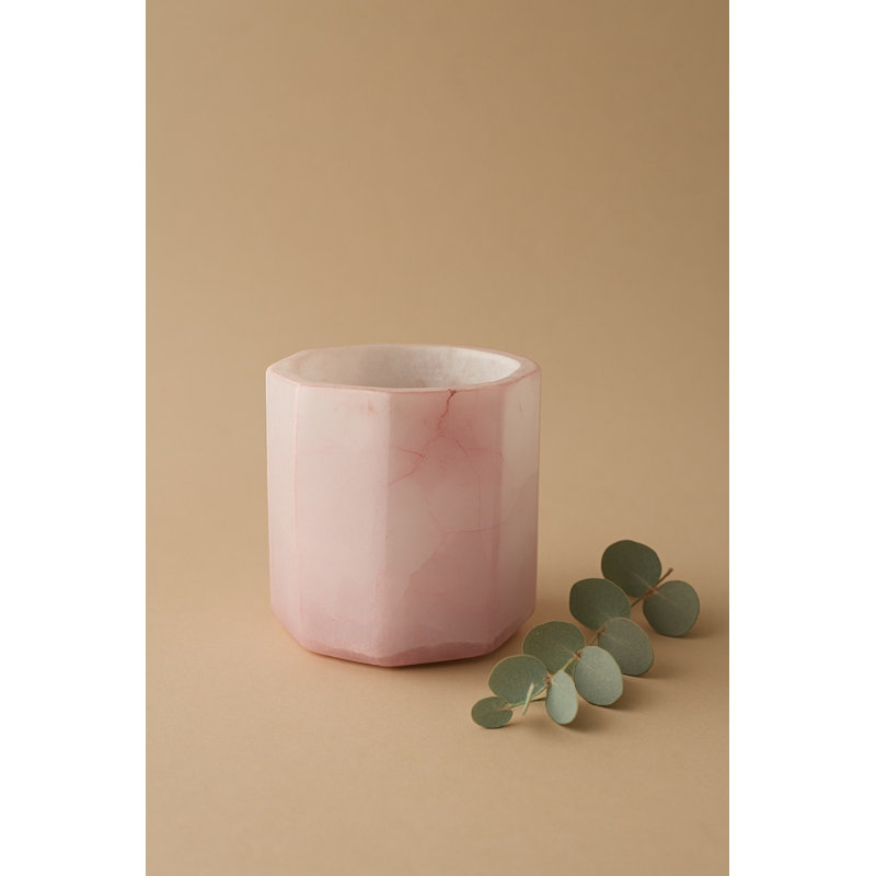 Votive/vase octogonal en albâtre rose du Montana, H 5 po x l 5 po x P 5 po