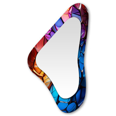 Colorful Opalescent Abstract Fractal Glass Relief I - Abstract Irregular Modern Large Wall Mirror