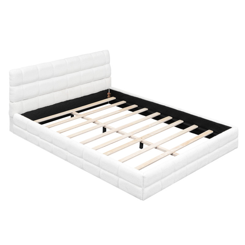 Lit plateforme en tissu d'ameublement, Blanc