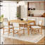 Ensemble de table de salle à manger rétro 7 pièces pour 6 personnes, table rectangulaire en bois avec chaises rembourrées pour une salle à manger élégante et confortable-1869111201-1869111206