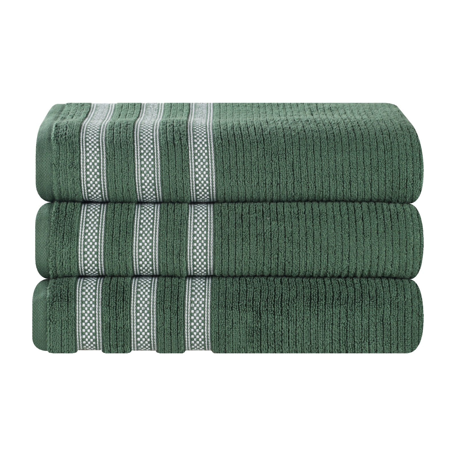 3-Piece Geometric Zero-Twist Cotton Towel Set, Forest Green