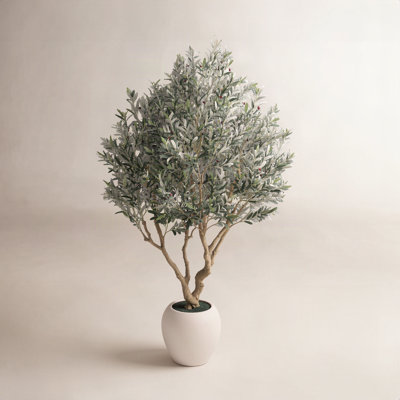 Adcock 84"H Artificial Olive Tree with White Planter