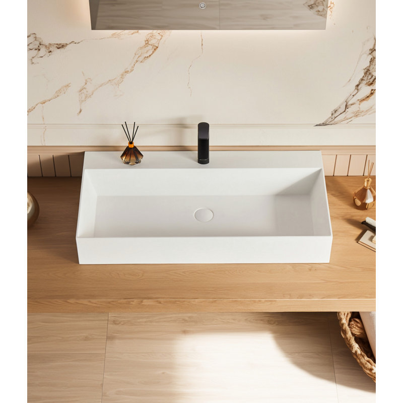 Wall Mount Rectangle Vessel Sink With Faucet Hole