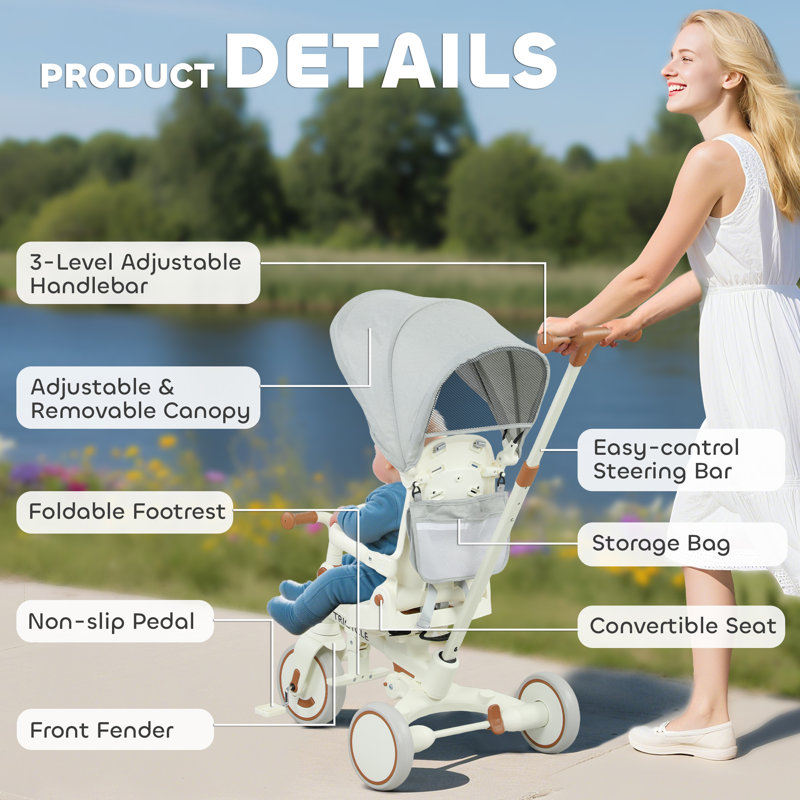 Zoomie Kids Push/Pull Ride On, Cream