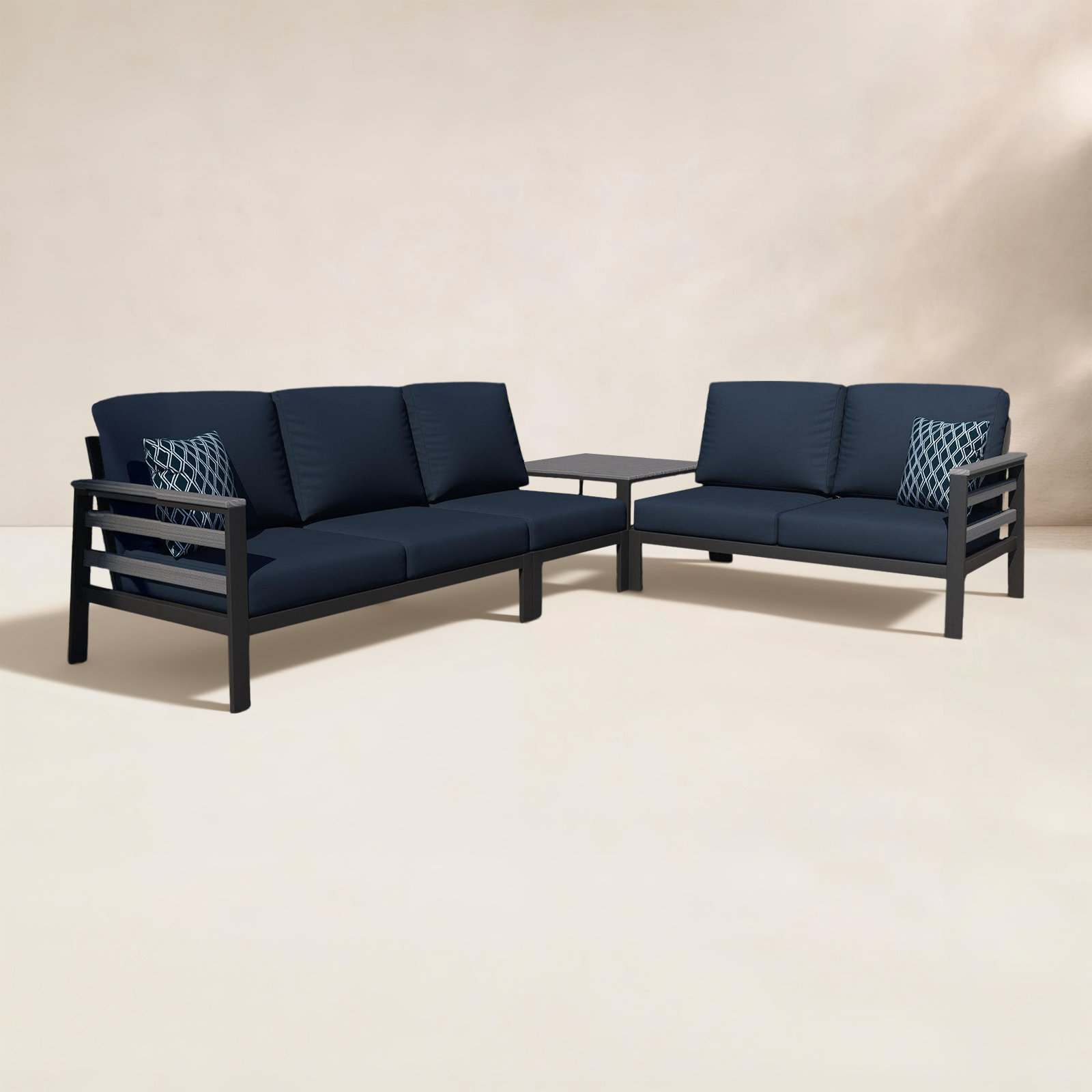 Townsend 5-Person Sunbrella® Patio Seating Group, Canvas Navy Sunbrella® Canvas, Gray