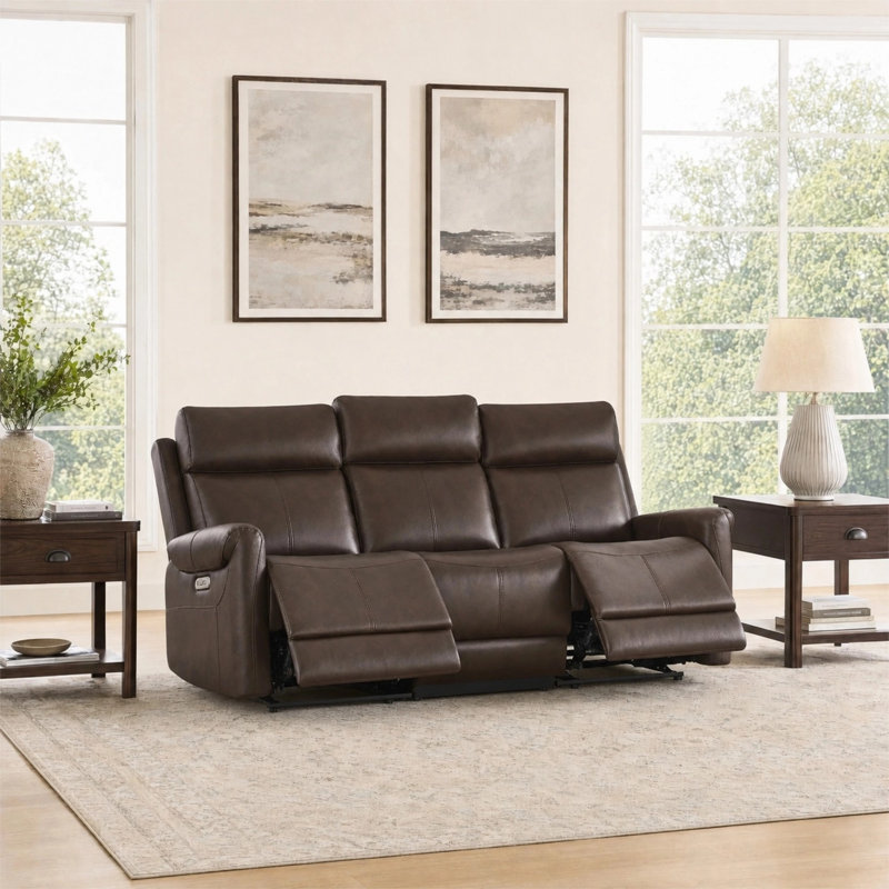 Canapé inclinable électrique 76,8 po 3 places, Saddle Brown