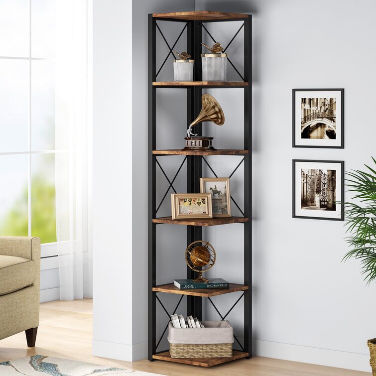 Whickenburg Corner Bookcase 17 Stories Color: Rustic Brown/Black