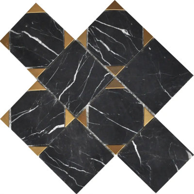 Nero Marquina 12" x 12" Marble Grid Mosaic Tile