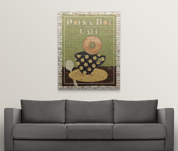 «Polka Dot Cafe», reproduction d'art par Aniel, H 14 po x l 11 po x P 1,25 po, Toile