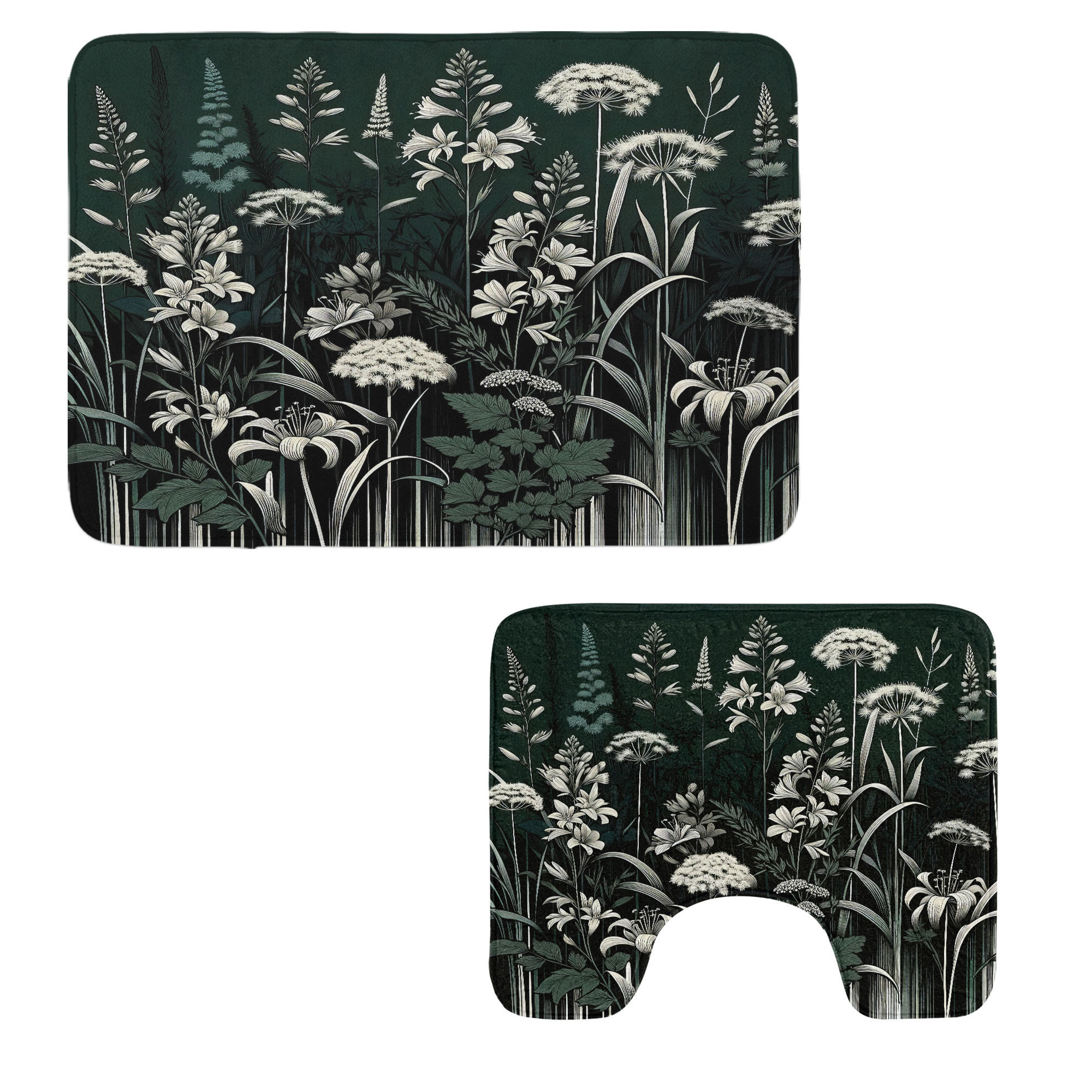 East Urban Home Dark Green Bathroom Rug Set 2 Pieces Rectangle ...