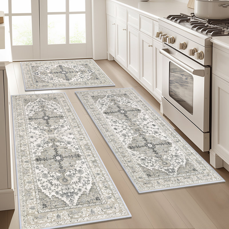 Machine Washable Non-Slip Kitchen Mats (Set of 3), Beige