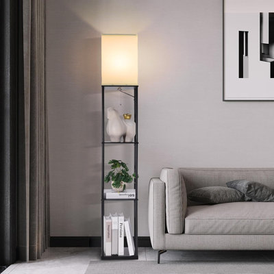 Modern Floor Lamp With Shelves, 3-Tier Corner Standing Lamp With Adjustable Color Temperature LED Bulb, Space-Saving Design For Living Room, Bedroom, Office (Black)