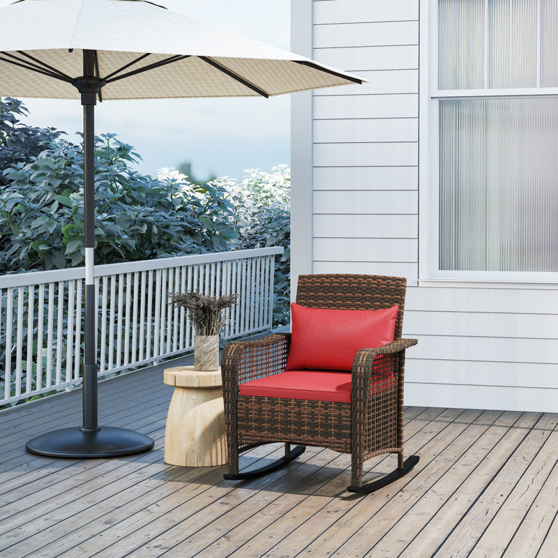 Steel, Wicker, Polyester Rocking Chair, Red/Brown