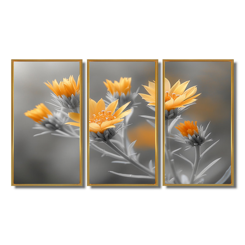 Giblin - Thistle Wall Art Set, 28" H x 36" W x 1" D, Gold Floater Framed Canvas