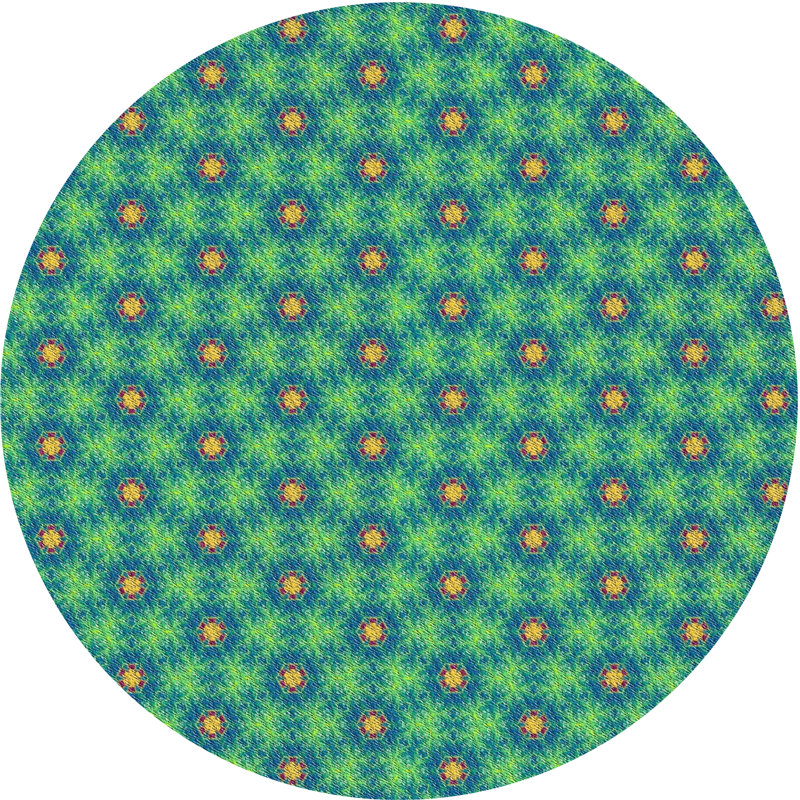 Laine tissée à la machine abstraite et polyester vert/jaune Tapis décoratif, Rond 6 pi