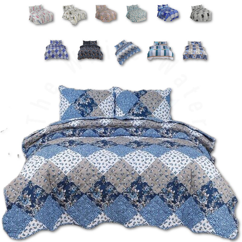 Cotton Blend Floral Bedspread with Pillowcases Included, Full / Double