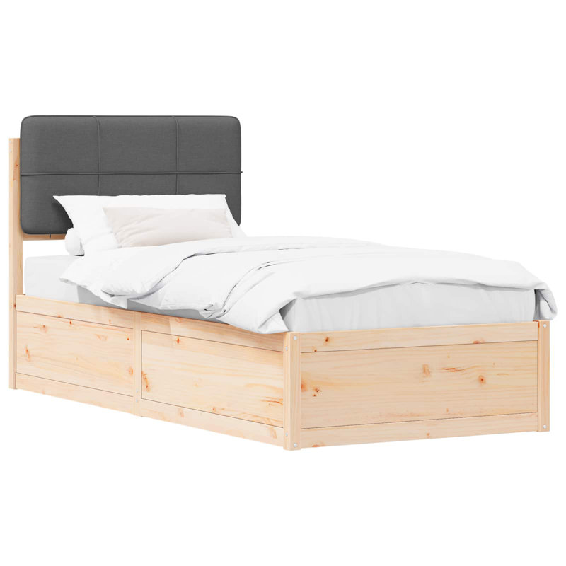 Solid Wood Bed Frame, European Single (90 x 200 cm), Dark Grey