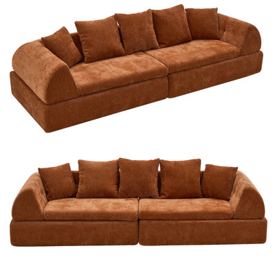 Chenille Cloud Modular Sectional Sofa, Boneless Deep Seat Couch, 4-Seater Fluffy Sofa with Spring & Foam, No Assembly Required, Medium-Soft Casual Sofa for Living Room Bedroom
