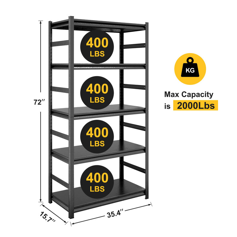 5-Tier Shelving Unit, 72" H x 35.4" W x 15.7" D