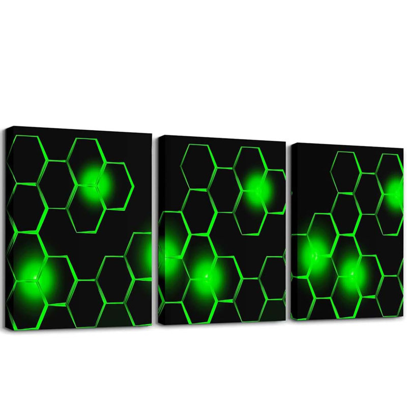 3 Piece Wrapped Canvas Print, Green