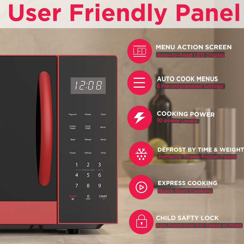 Frigidaire 0.9 Cu. Ft. Microwave Oven, 900 Watt Countertop Microwave with Auto Defrost, Red