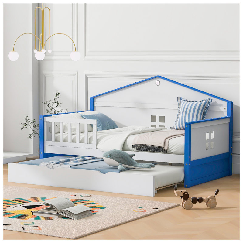 Lit de jour avec couchette Aionna, Lit simple, Bleu