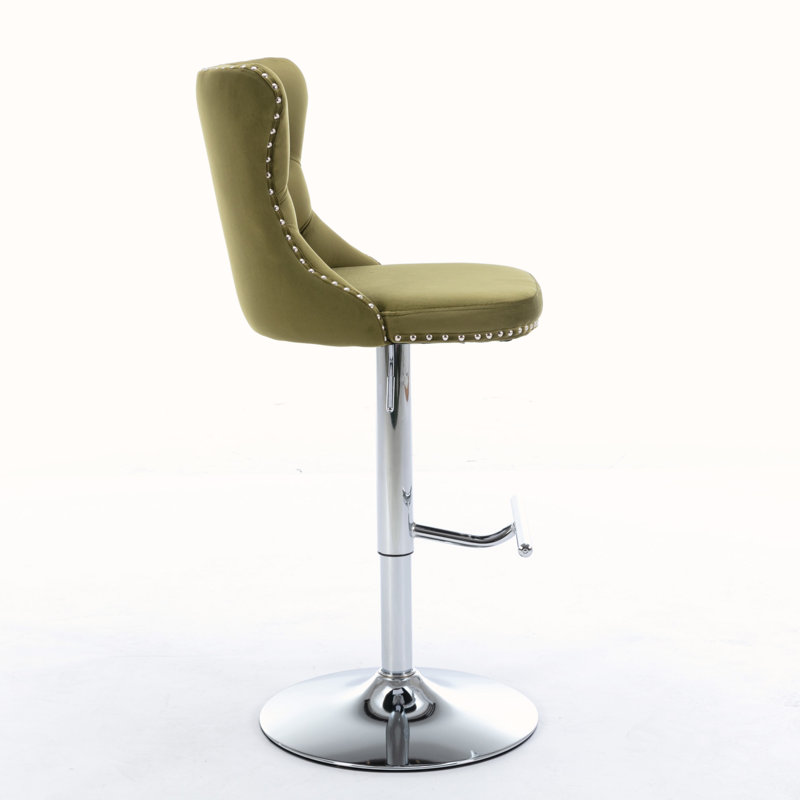 Kennasyn Swivel Upholstered Adjustable Height Counter Stool, Chrome/Olive Green