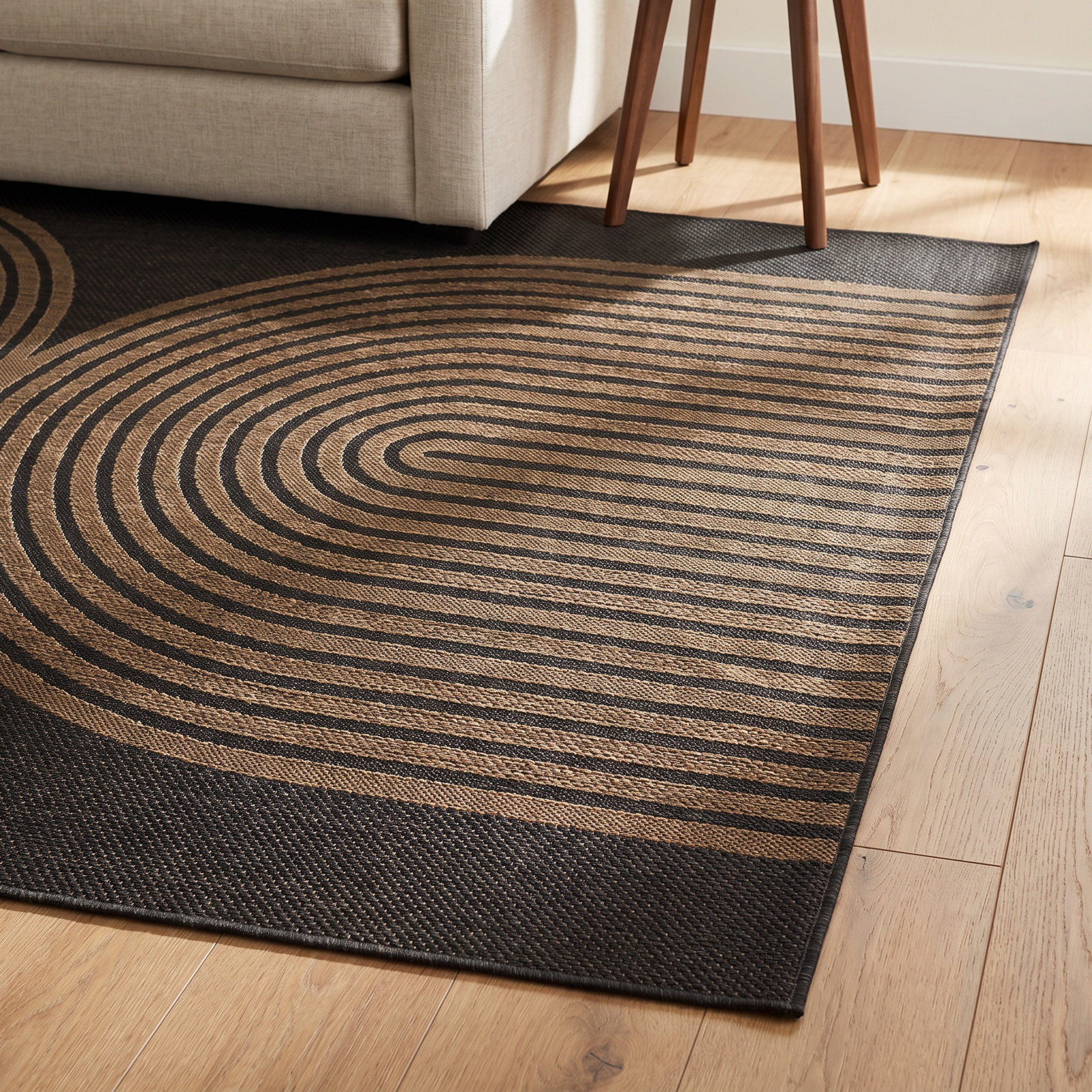 Sophia Black Brown Flatweave Geometric Rug, Rectangle 7'10" x 10'