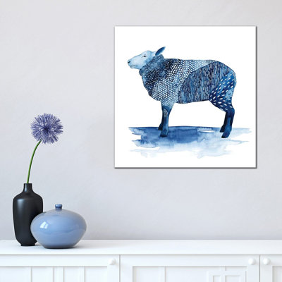 Cobalt Farm Animals III by Grace Popp - Wrapped Canvas Painting