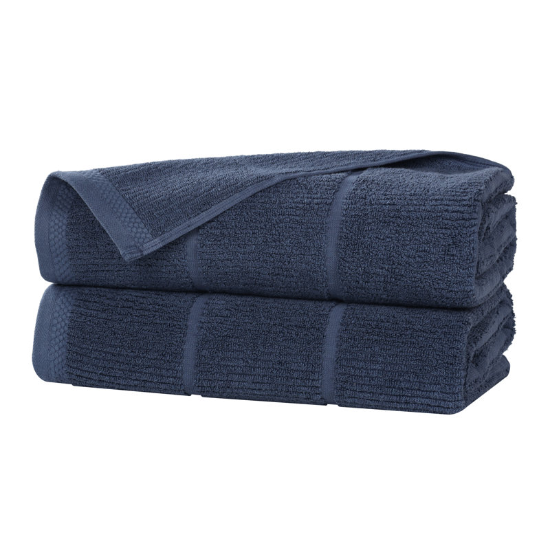 Milo Smart Twist Viscose Cotton Blend Medium Weight Quick Dry Solid Ribbed Bath Sheet Set, Navy Blue, Bath Sheets - 2 Pack
