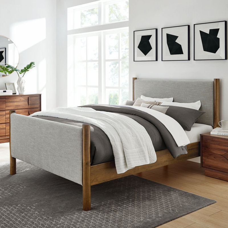 Lit plateforme tapissier Maven Boucle, Noyer blé, Bois massif et bois manufacturé, Grand