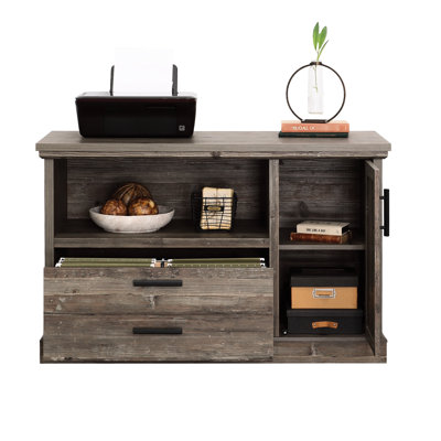 File Credenza With Adjustable Shelf, Brown Finish