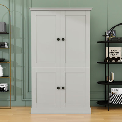 Wooden Pantry Cabinet with Drawers, Removable Shelves and Wine Racks