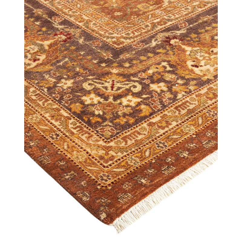 Tapis unique noué à la main Shiela - doré, 8 pi 1 po x 10 pi 4 po