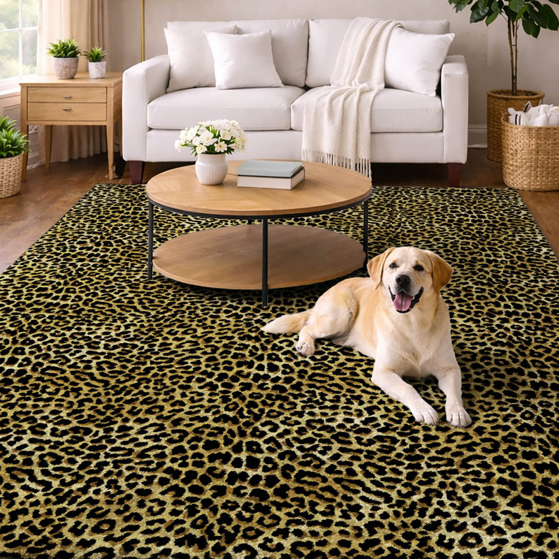 Premium Machine Washable Dream Shag Leopard Rug, 8' x 10', Gilded