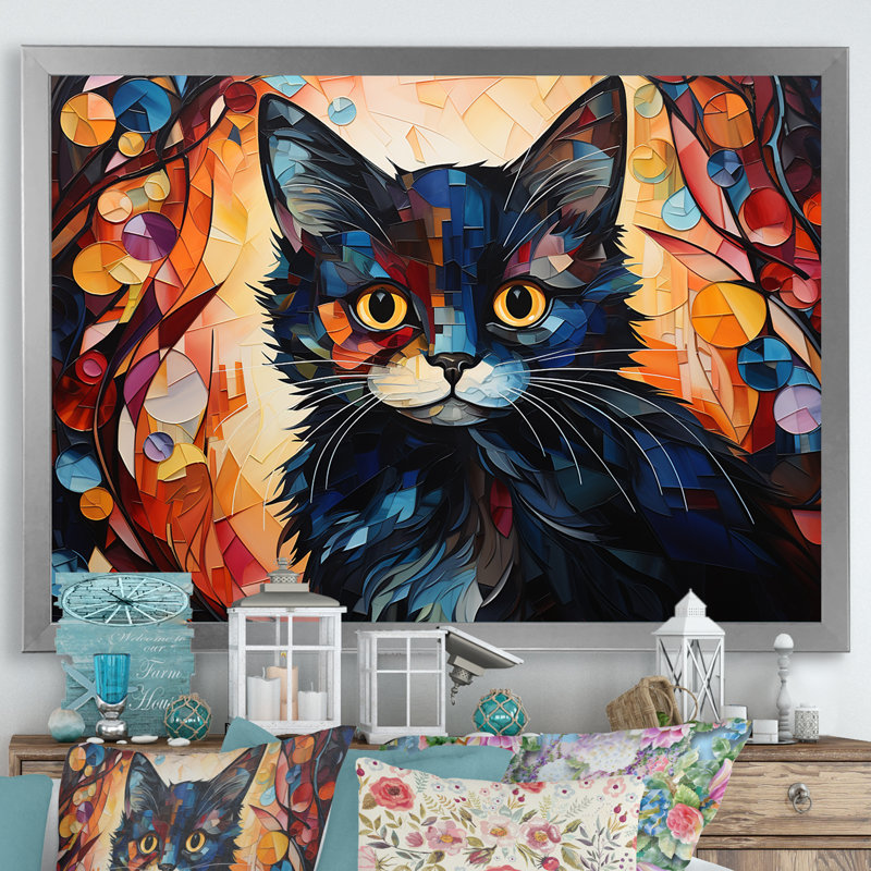 Abstrait Munchkin Marvel Cat Portrait I - décoration murale chat, H 24 po x l 32 po x P 1 po, Cadre simple argenté