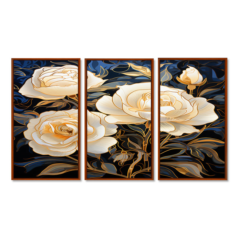 Boxford - Ensemble de décorations murales roses, H 40 po x l 60 po x P 1 po, Cadre flottant brun
