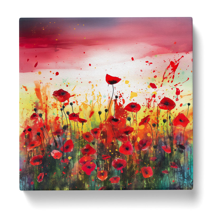 Poppy Field Splatter Art - Wrapped Canvas, 35cm H x 35cm W x 3cm D