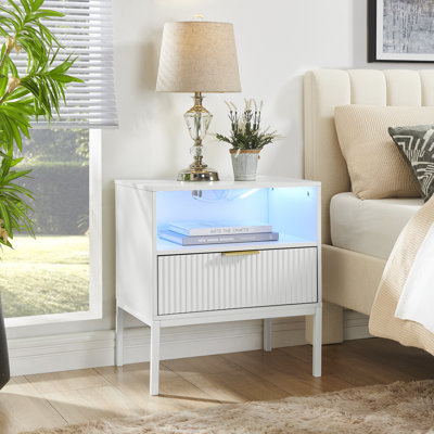 Oslo Nightstand With Built-In Outlet, Drawer & Open Shelf