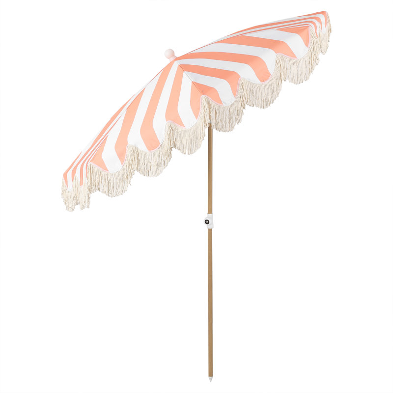 Parasol de plage d'extérieur à rayures 6,5 pi Mariner Mariner, Brun, Rose corail / rayures blanches