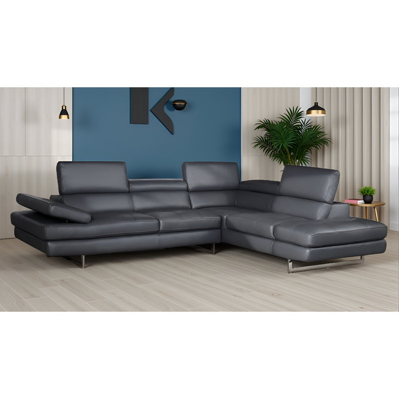 Antalya 2 - Piece Upholstered Gray Sectional, Gray Genuine Leather
