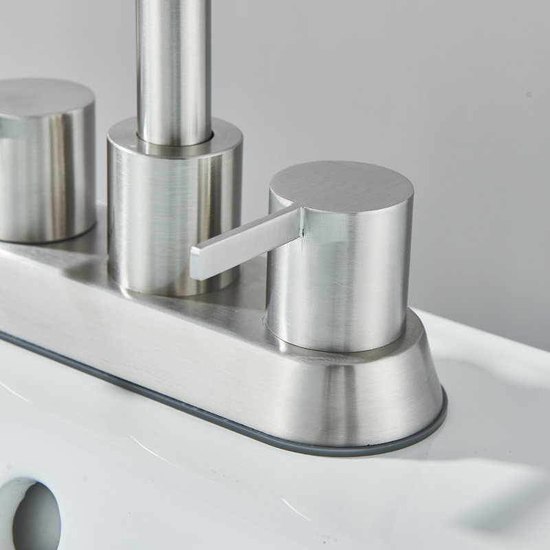 4 Inch 2 Handle Centerset Lead-Free Modern Bathroom Faucet, 360 Swivel Spout 2-3 Hole RV Bathroom Vanity Sink Faucet with Pop Up Drain and Water Supply Lines